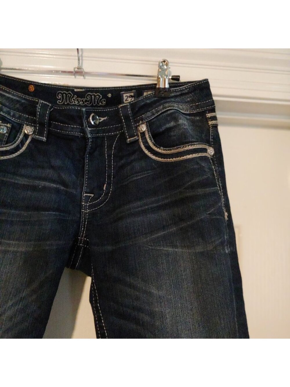 Miss Me Dark Blue Denim Shorts with Embellished Cross Detail - Picture 4 of 13